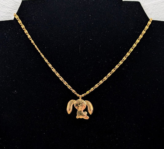 Cute 1970s Avon Gold Toned Flopsy Bunny Pendant Choker Necklace - 15" Length - Vintage 1976 Avon Articulated Bunny Ears Goldtone Necklace