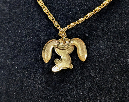 Cute 1970s Avon Gold Toned Flopsy Bunny Pendant Choker Necklace - 15" Length - Vintage 1976 Avon Articulated Bunny Ears Goldtone Necklace