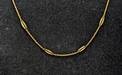 Elegant Napier Gold Toned Filigree Flat Link Chain Necklace - 24" Length - Vintage Napier Antique Style Gold Filigree Dainty Necklace