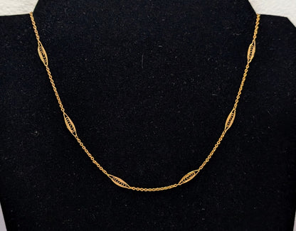 Elegant Napier Gold Toned Filigree Flat Link Chain Necklace - 24" Length - Vintage Napier Antique Style Gold Filigree Dainty Necklace