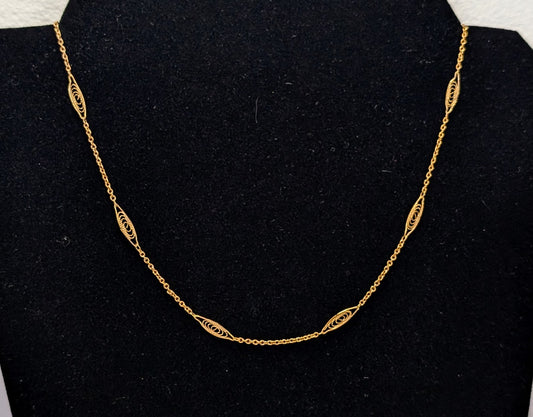 Elegant Napier Gold Toned Filigree Flat Link Chain Necklace - 24" Length - Vintage Napier Antique Style Gold Filigree Dainty Necklace