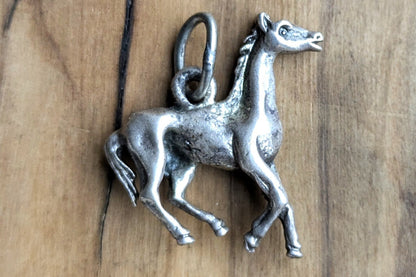Sterling Silver Galloping Horse Charm - Stamped and Tested Sterling Silver - Bronco Charm - Beau Sterling