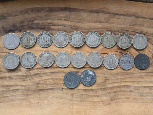 1800s and 1900s German 10 Pfennig - Great condition - Choose by Date - German Empire, WWI Era Germany Coin -