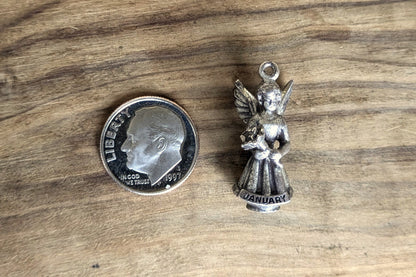 Vintage Creed Sterling Guardian Angel January Charm Pendant! 925 Sterling Silver Antique January Angel Charm, Creed Sterling - Awesome Piece! 3D Charm