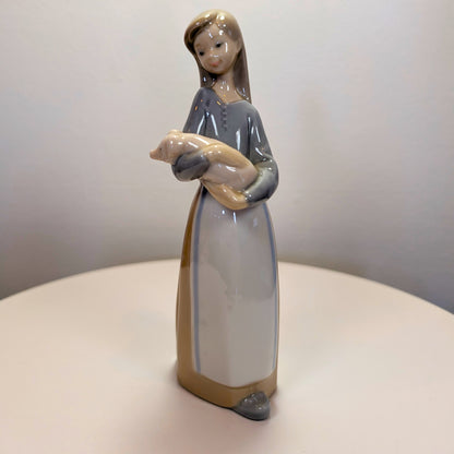 LLADRO  Girl with Pig - Children with Animals Collection Glossy Finish Porcelain Figurine- LIKE NEW