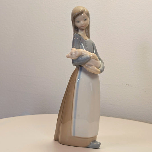 LLADRO  Girl with Pig - Children with Animals Collection Glossy Finish Porcelain Figurine- LIKE NEW