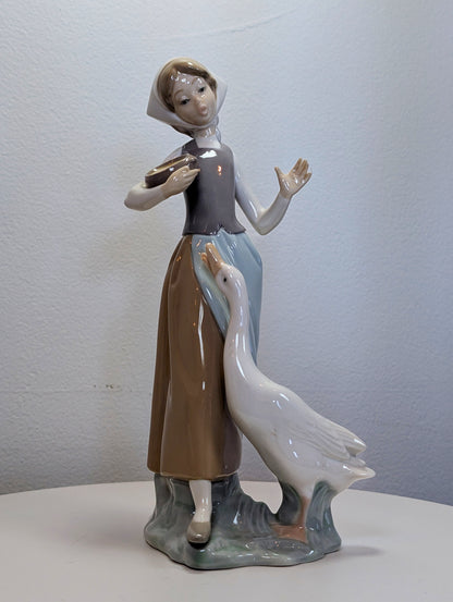 LLADRO  Girl With Duck - Children With Animals Collection 9 1/2" 1052 Glossy Statue - Like New - No Box