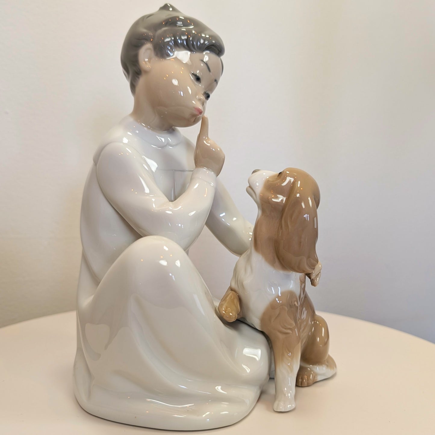 LLADRO Boy With Dog Glossy #4522 Children in Nightshirts Collection - Like New- No Box
