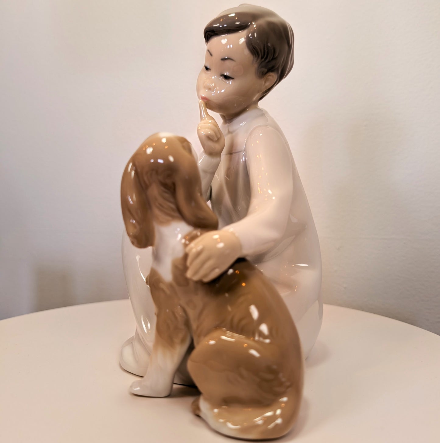 LLADRO Boy With Dog Glossy #4522 Children in Nightshirts Collection - Like New- No Box