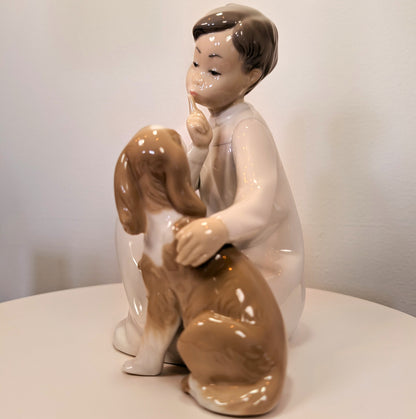 LLADRO Boy With Dog Glossy #4522 Children in Nightshirts Collection - Like New- No Box
