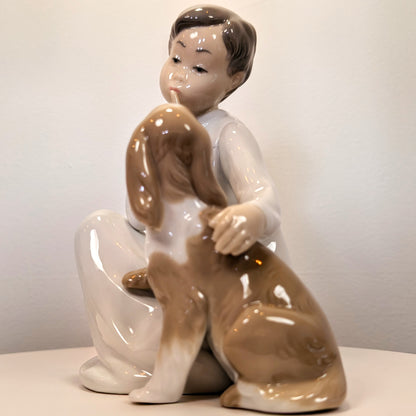 LLADRO Boy With Dog Glossy #4522 Children in Nightshirts Collection - Like New- No Box