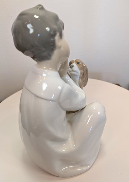 LLADRO Boy With Dog Glossy #4522 Children in Nightshirts Collection - Like New- No Box