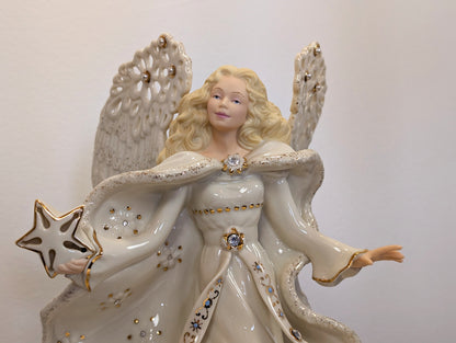 9" Lenox Florentine & Pearl Lighted Angel Ivory China 24kt Gold Leaf Faux Pearl