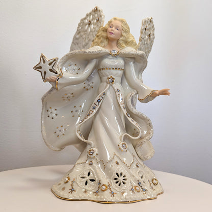 9" Lenox Florentine & Pearl Lighted Angel Ivory China 24kt Gold Leaf Faux Pearl