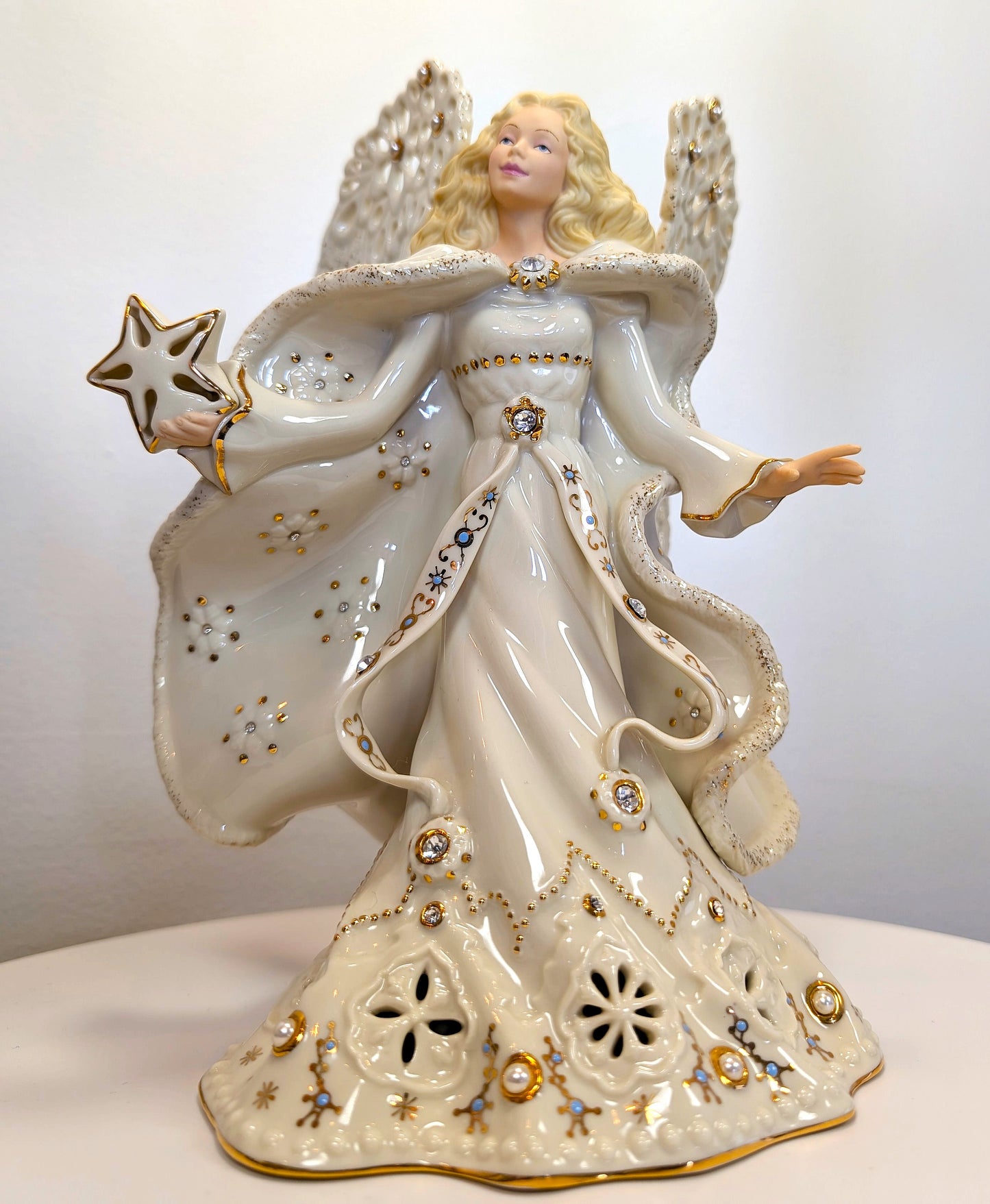 9" Lenox Florentine & Pearl Lighted Angel Ivory China 24kt Gold Leaf Faux Pearl