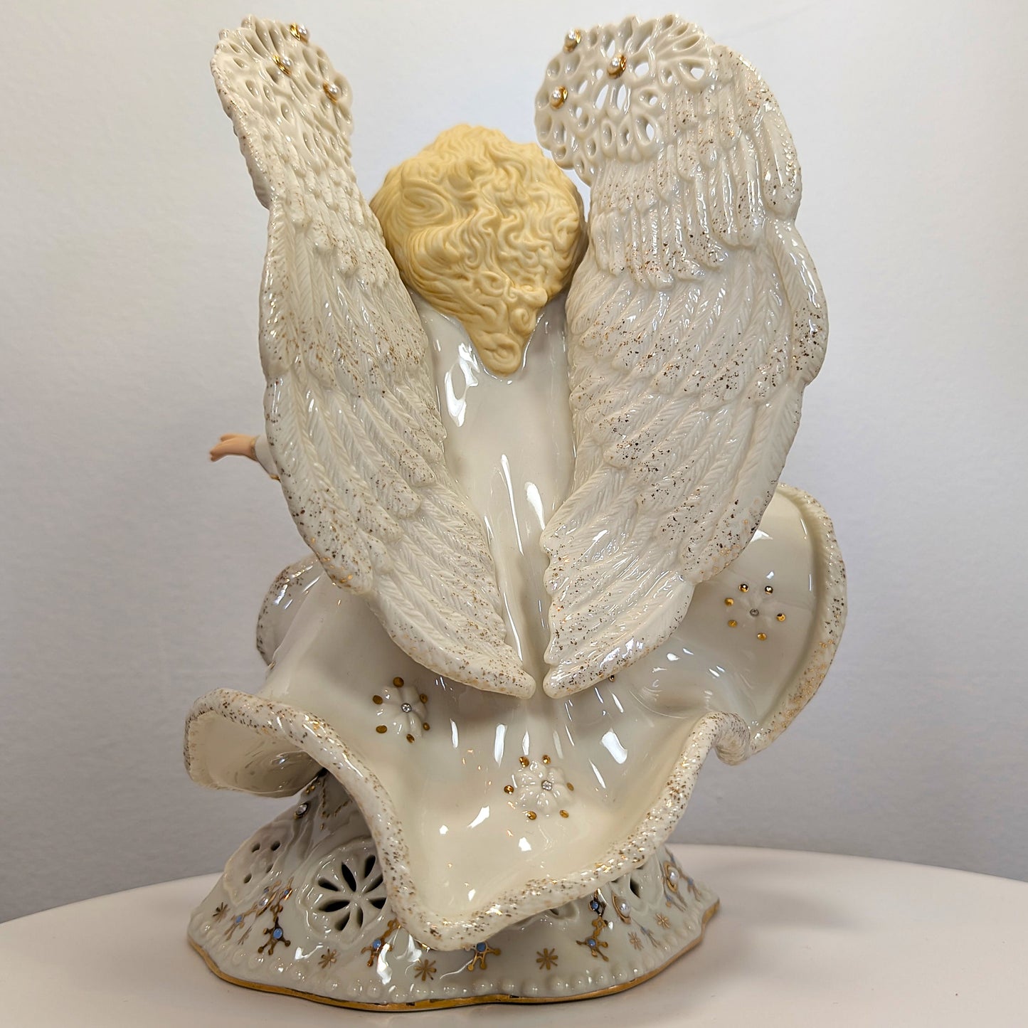9" Lenox Florentine & Pearl Lighted Angel Ivory China 24kt Gold Leaf Faux Pearl