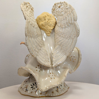 9" Lenox Florentine & Pearl Lighted Angel Ivory China 24kt Gold Leaf Faux Pearl