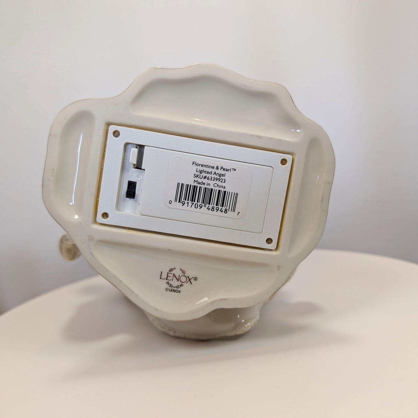 9" Lenox Florentine & Pearl Lighted Angel Ivory China 24kt Gold Leaf Faux Pearl