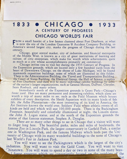 1933 Chicago World's Fair Century of Progress Souvenir Booklet - Unposted/Blank - Vintage Chicago World's Fair Postcard Photo Folder