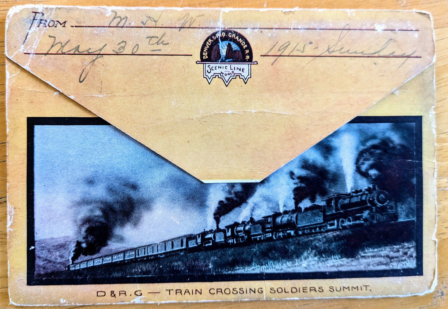 1915 Postmarked Over Soldiers Summit Denver & Rio Grande R.R. Souvenir Booklet - Vintage Denver and Rio Grande Railroad Postcard Folder