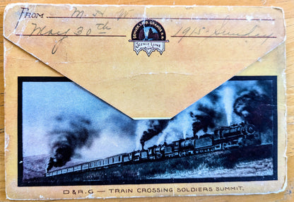 1915 Postmarked Over Soldiers Summit Denver & Rio Grande R.R. Souvenir Booklet - Vintage Denver and Rio Grande Railroad Postcard Folder