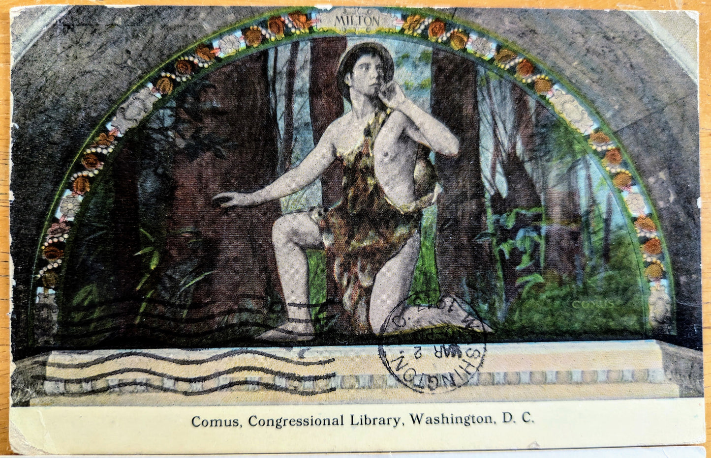 Lot of 2 1910s Library of Congress Washington D.C. Mural Postcards - Henry O. Walker Murals - Vintage Congressional Library Mural Postcards