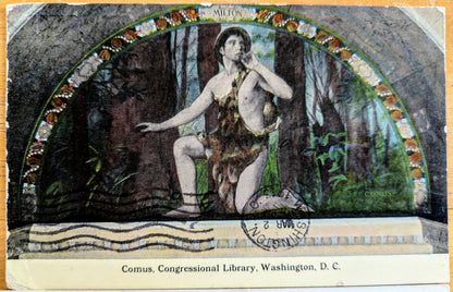Lot of 2 1910s Library of Congress Washington D.C. Mural Postcards - Henry O. Walker Murals - Vintage Congressional Library Mural Postcards