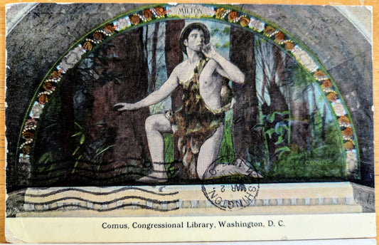 Lot of 2 1910s Library of Congress Washington D.C. Mural Postcards - Henry O. Walker Murals - Vintage Congressional Library Mural Postcards