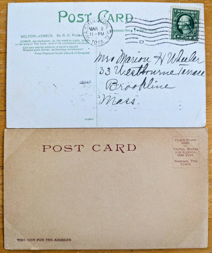 Lot of 2 1910s Library of Congress Washington D.C. Mural Postcards - Henry O. Walker Murals - Vintage Congressional Library Mural Postcards