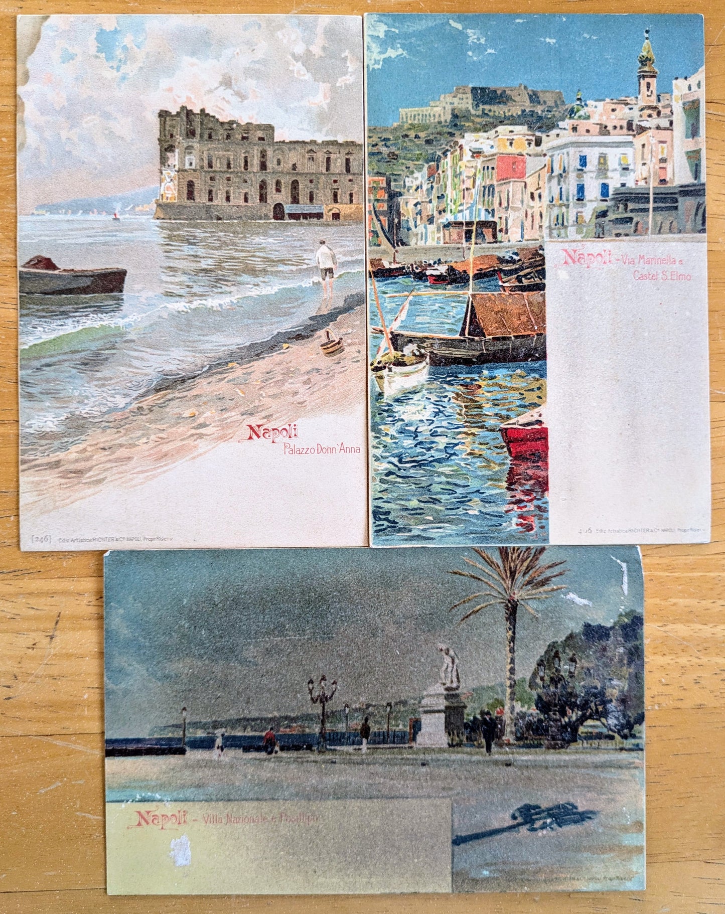 Lot of 3 1900s Napoli Italy Artist Scenes Postcards - Unposted/Blank - Pre-1907 Richter & Co. Naples Italian Painting Postcard