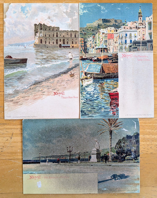 Lot of 3 1900s Napoli Italy Artist Scenes Postcards - Unposted/Blank - Pre-1907 Richter & Co. Naples Italian Painting Postcard