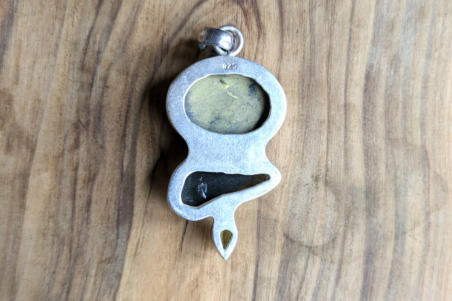 Sterling Silver Atlantisite, Moldavite, and Peridot Stone Pendant - Stamped and Tested Sterling Silver - Unique Green Multistoned Pendant