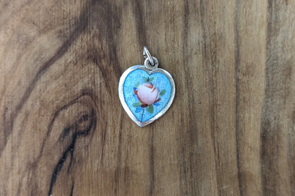 Sterling Silver Blue Guilloche Tulip Heart Charm - Stamped and Tested Sterling Silver - Dime Sized Charm -  AEF Co Jewelry