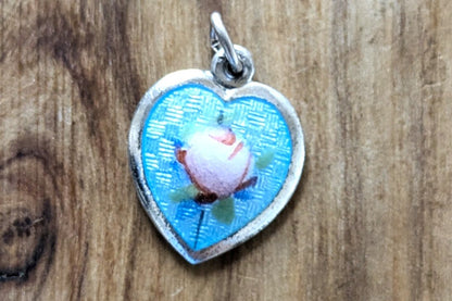 Sterling Silver Blue Guilloche Tulip Heart Charm - Stamped and Tested Sterling Silver - Dime Sized Charm -  AEF Co Jewelry
