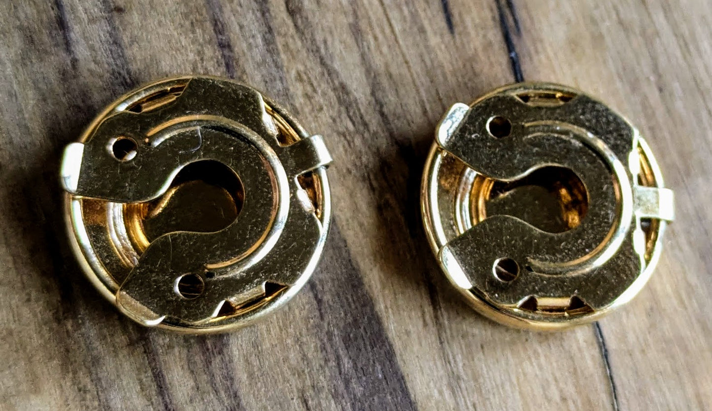 Cool Anson Patented Goldtone and Black Stone Round Button Cover Set - Patent No. 3777336 - Vintage 1970s Anson Gold Button Cover Clips