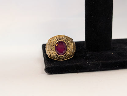 14KT Gold Filled Over 925 US Marine Corps Tun Tavern Ring - Size 9.5 - Iwo Jima - WWII Ring - Ruby Stone