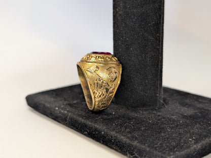 14KT Gold Filled Over 925 US Marine Corps Tun Tavern Ring - Size 9.5 - Iwo Jima - WWII Ring - Ruby Stone