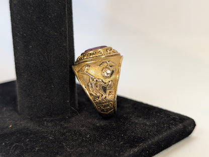 14KT Gold Filled Over 925 US Marine Corps Tun Tavern Ring - Size 9.5 - Iwo Jima - WWII Ring - Ruby Stone