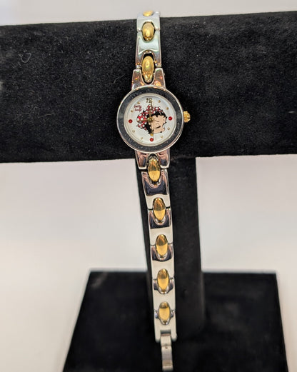 Vintage Valdawn Betty Boop Watch - 7 Inches - 2002 - Silver and Gold Tone Link Style Watch - Working!