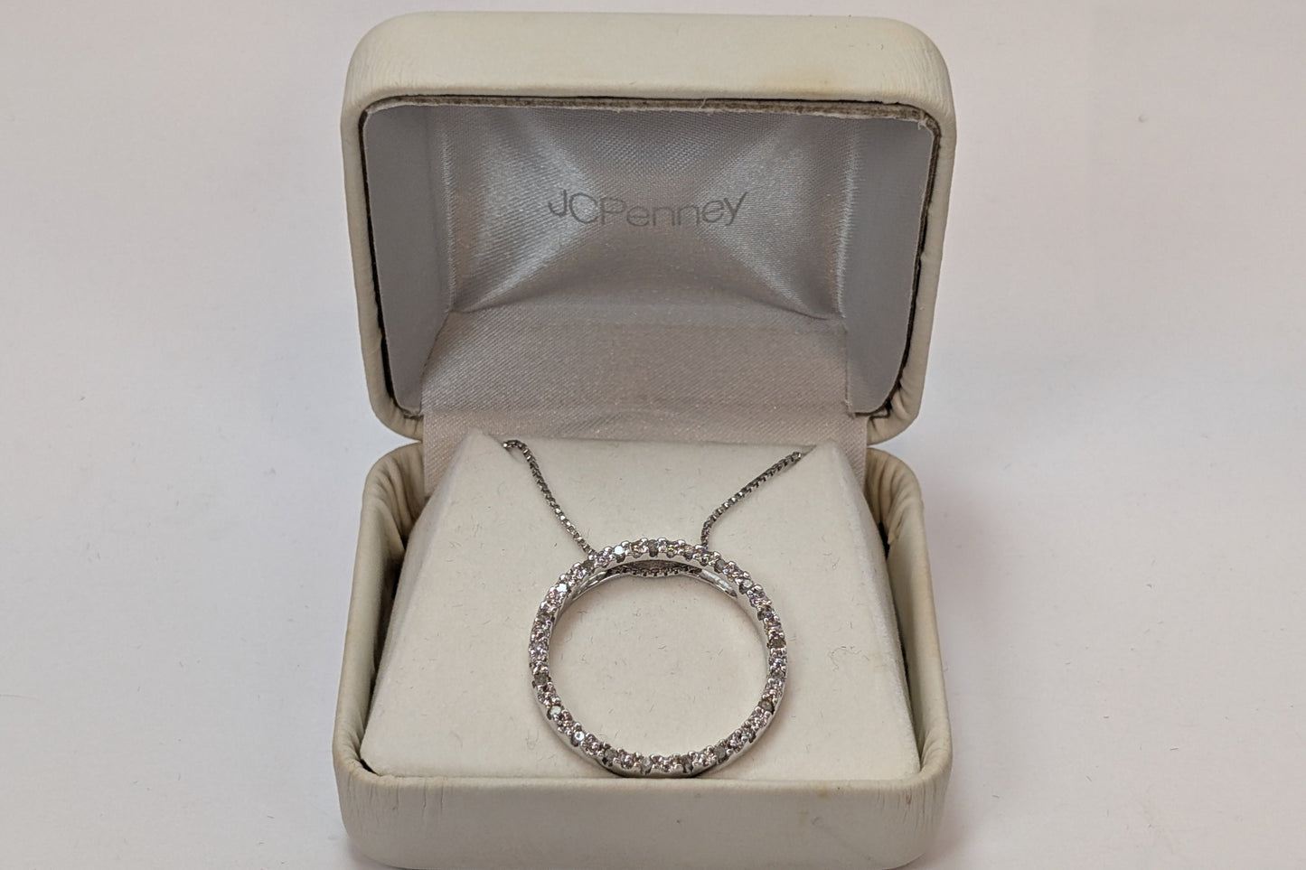 JC Penny 925 Cubic Zirconia Studded Ring Pendant Necklace - 18 Inches - Stamped and Tested Sterling Silver - Comes with Box