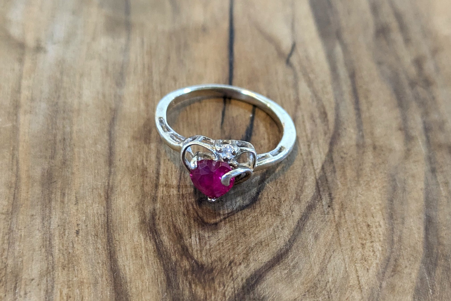 Stunning Gold Plated Silver Ruby Heart Ring - Size 7 - Stamped and Tested Sterling Silver - Heart Ruby Cut - Heart Sterling Outline