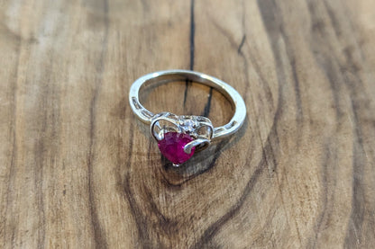 Stunning Gold Plated Silver Ruby Heart Ring - Size 7 - Stamped and Tested Sterling Silver - Heart Ruby Cut - Heart Sterling Outline