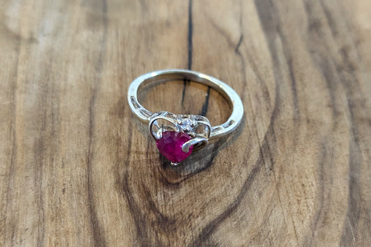 Stunning Gold Plated Silver Ruby Heart Ring - Size 7 - Stamped and Tested Sterling Silver - Heart Ruby Cut - Heart Sterling Outline