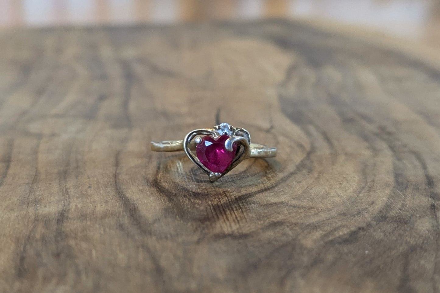 Stunning Gold Plated Silver Ruby Heart Ring - Size 7 - Stamped and Tested Sterling Silver - Heart Ruby Cut - Heart Sterling Outline
