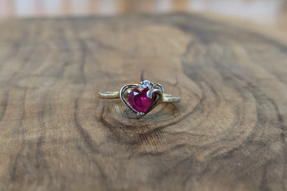 Stunning Gold Plated Silver Ruby Heart Ring - Size 7 - Stamped and Tested Sterling Silver - Heart Ruby Cut - Heart Sterling Outline