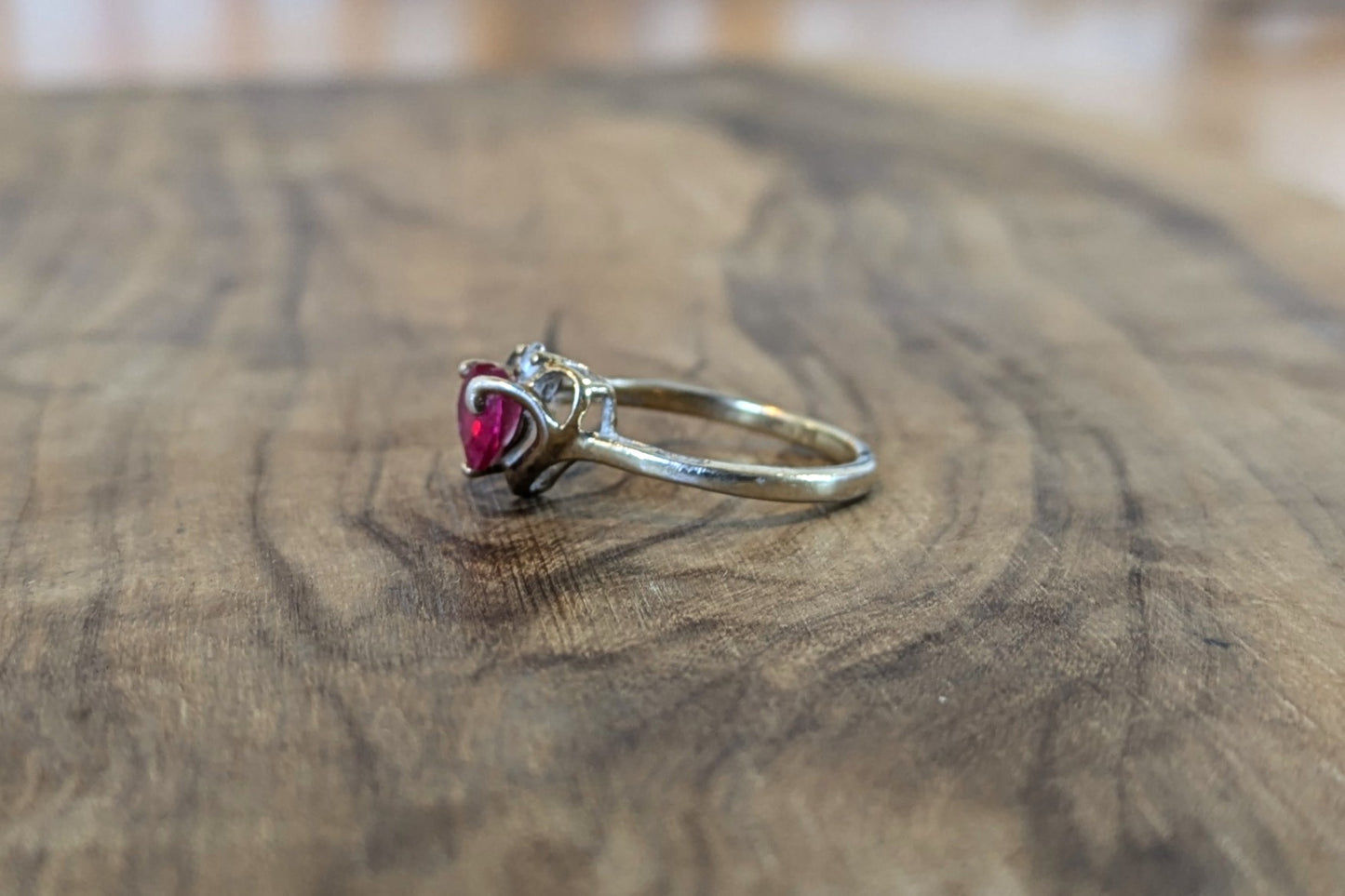 Stunning Gold Plated Silver Ruby Heart Ring - Size 7 - Stamped and Tested Sterling Silver - Heart Ruby Cut - Heart Sterling Outline