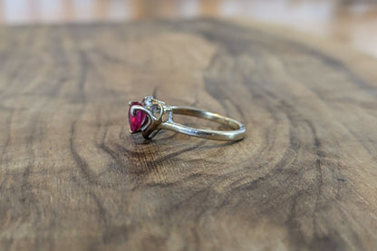 Stunning Gold Plated Silver Ruby Heart Ring - Size 7 - Stamped and Tested Sterling Silver - Heart Ruby Cut - Heart Sterling Outline