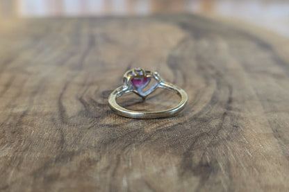 Stunning Gold Plated Silver Ruby Heart Ring - Size 7 - Stamped and Tested Sterling Silver - Heart Ruby Cut - Heart Sterling Outline