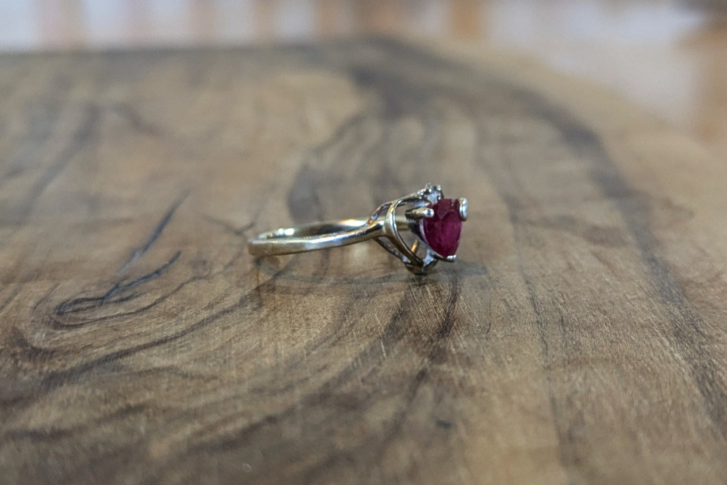 Stunning Gold Plated Silver Ruby Heart Ring - Size 7 - Stamped and Tested Sterling Silver - Heart Ruby Cut - Heart Sterling Outline