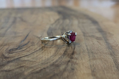 Stunning Gold Plated Silver Ruby Heart Ring - Size 7 - Stamped and Tested Sterling Silver - Heart Ruby Cut - Heart Sterling Outline